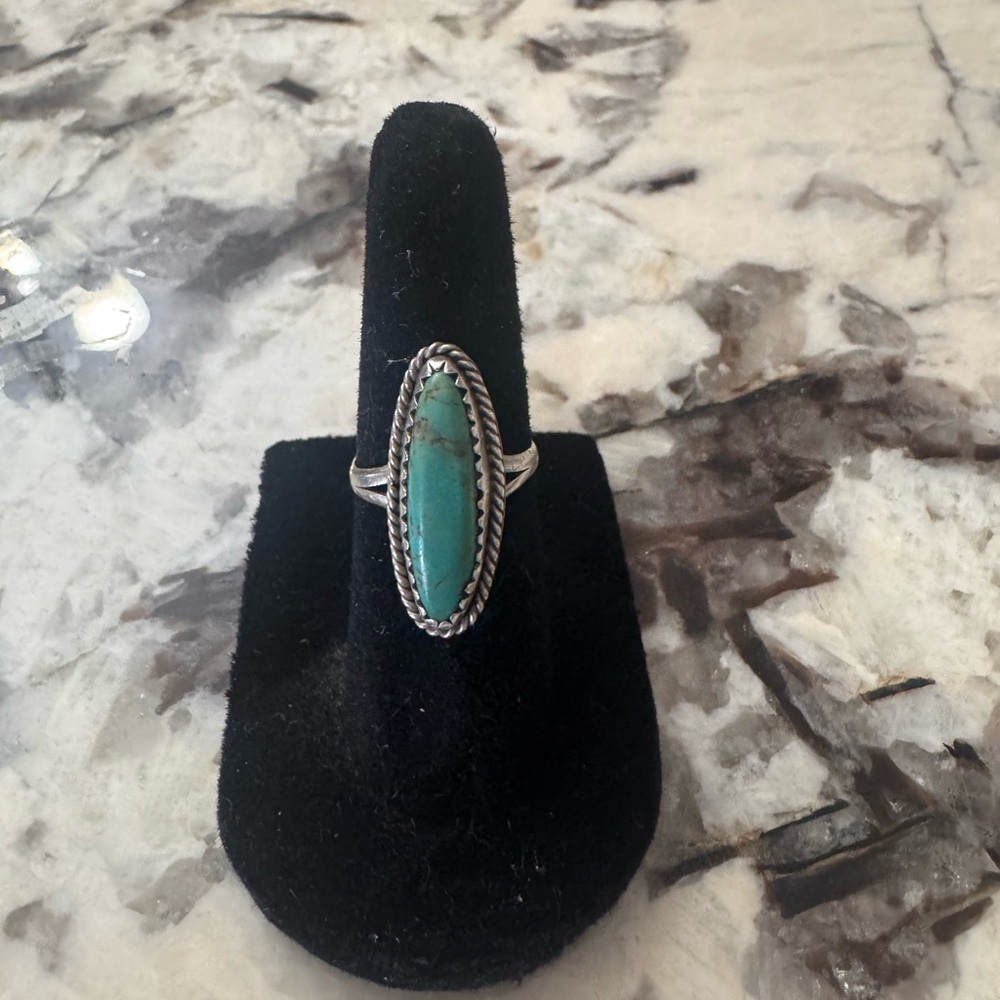 Sterling Silver Turquoise Marquise Ring - sterling silver size 5